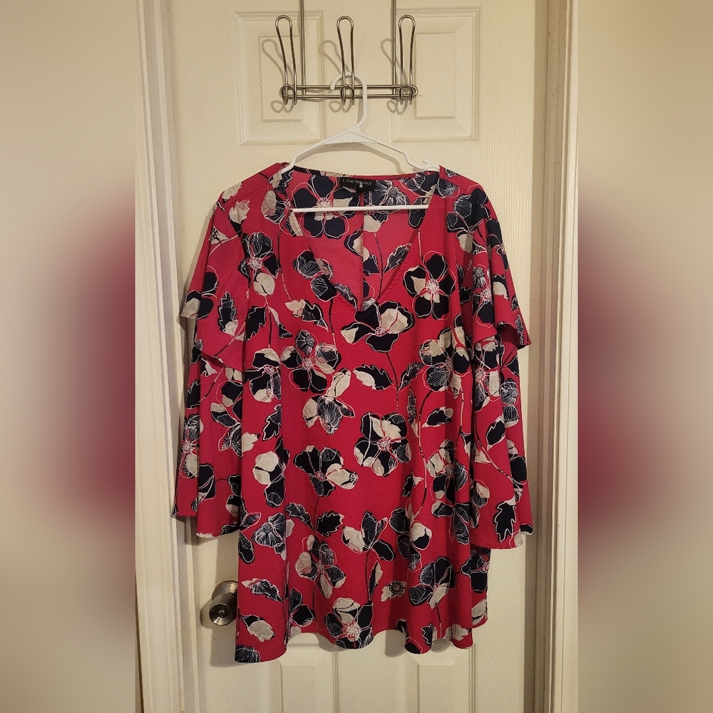 Lane Bryant Red and Black Floral Blouse